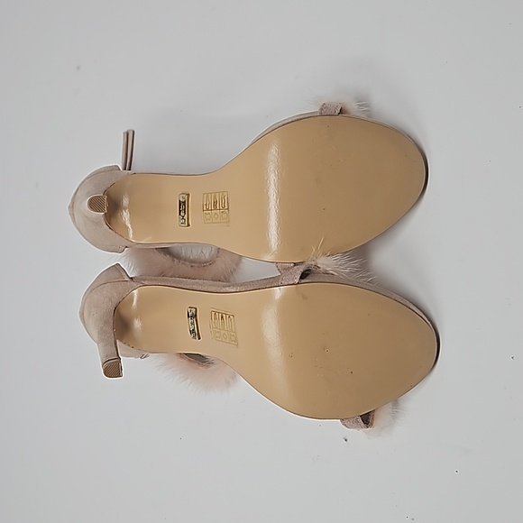 Bebe Light Pink Suede & Fur Trim Stiletto Heels Open Toe Ankle Strap Size Size 6 - Picture 4 of 4